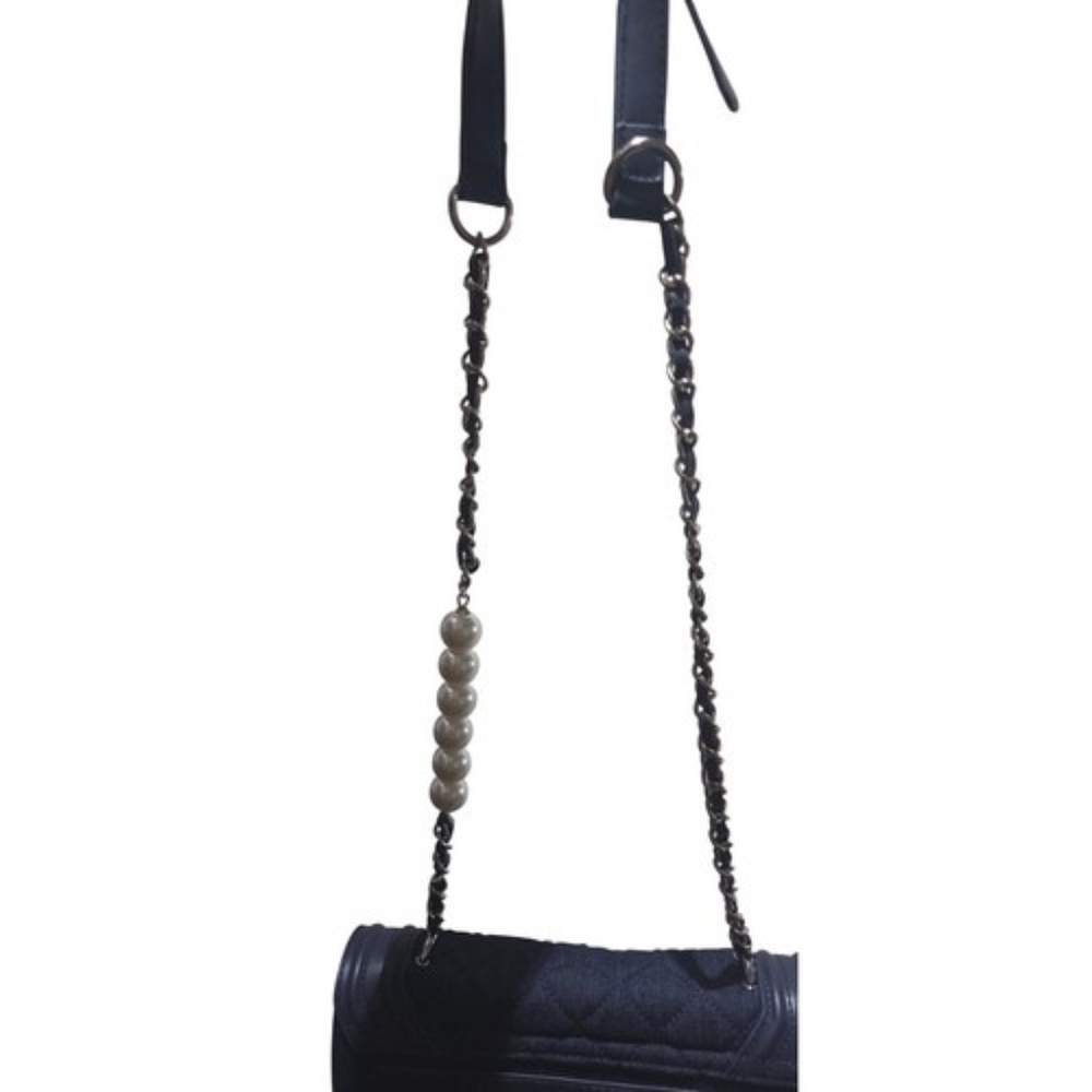 Badgley Mischka Women's Quilted & Beaded Denim Crossbody Purse With Faux Pearls - Picture 7 of 7